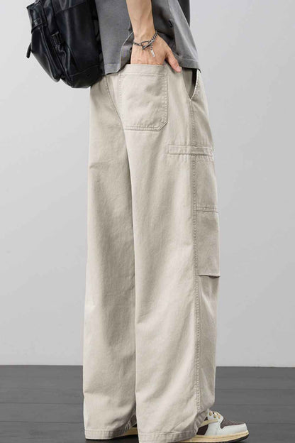 Men's Plus Size Loose Fit Cargo Pants with Drawstring
