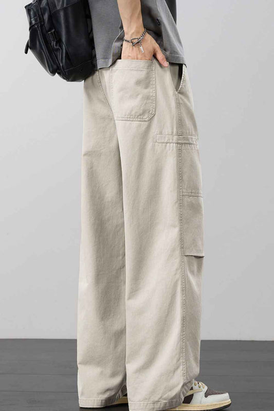 Men's Plus Size Loose Fit Cargo Pants with Drawstring