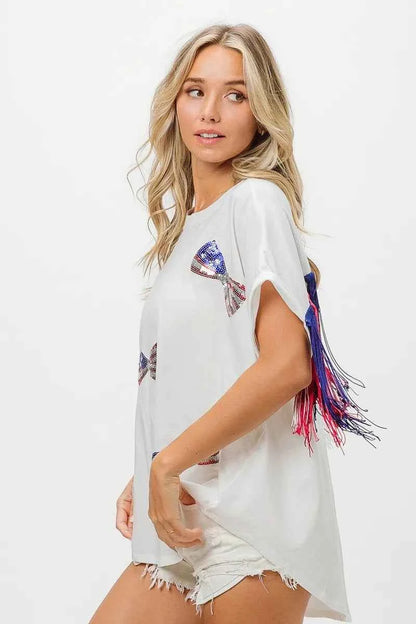BiBi American Flag Sequin Ribbon T-Shirt