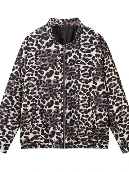 Leopard Print Oversized Bomber Jacket