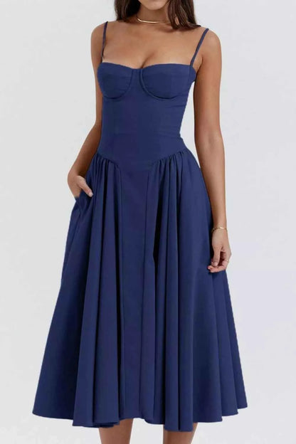 Sweetheart Neck Ruched Midi Dress