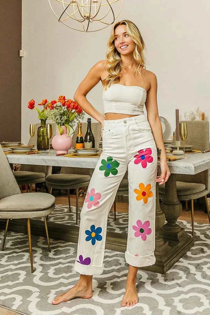 BiBi Flower Print Straight Legs Pants