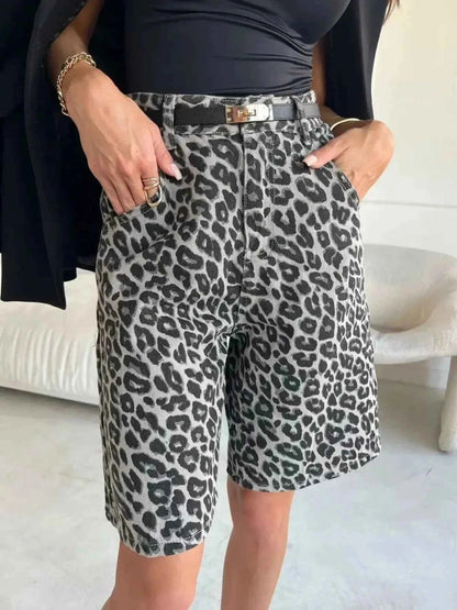 Leopard Print High-Waisted Casual Shorts
