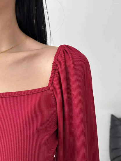 Backless Square Neck Long Sleeve Dress