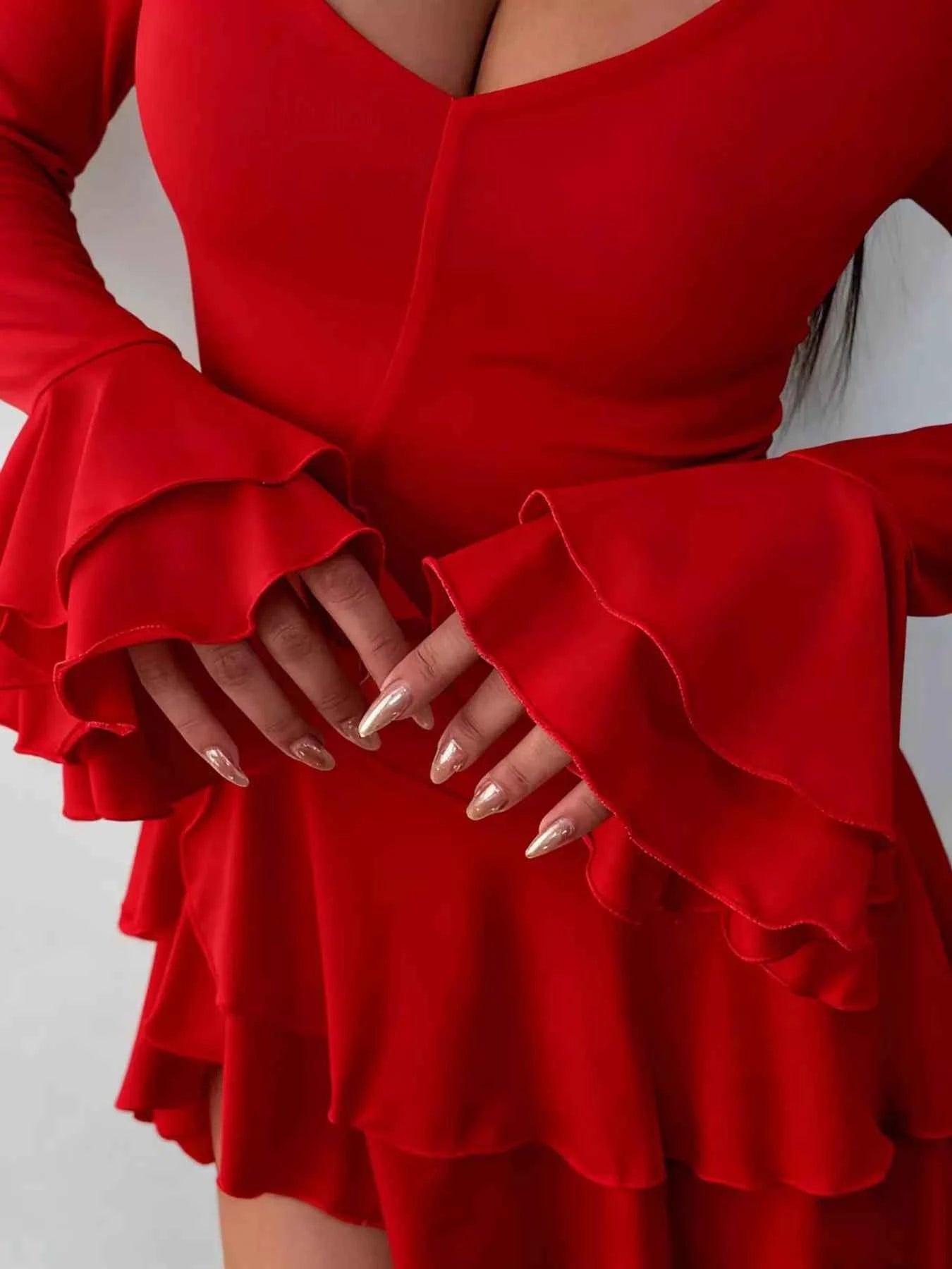 Ruffle Hem Flounce Sleeve Mini Dress