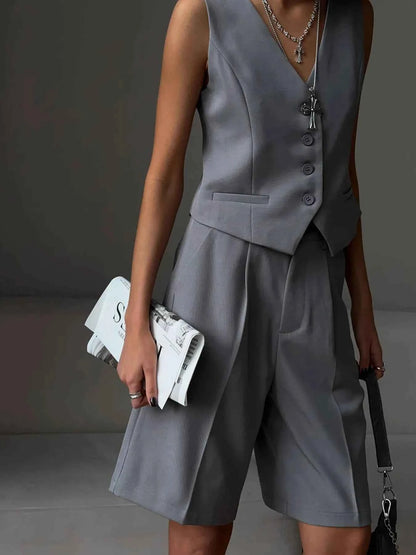 V-Neck Vest and Pants Two-Piece Blazer Set