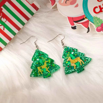 Christmas Tree Glitter Dangle Earrings