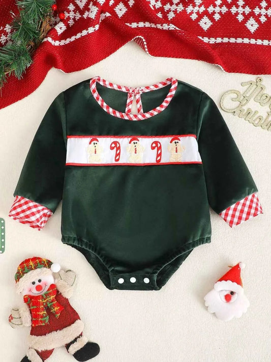 Children's Christmas Gingerbread Embroidered One-Piece Bodysuit