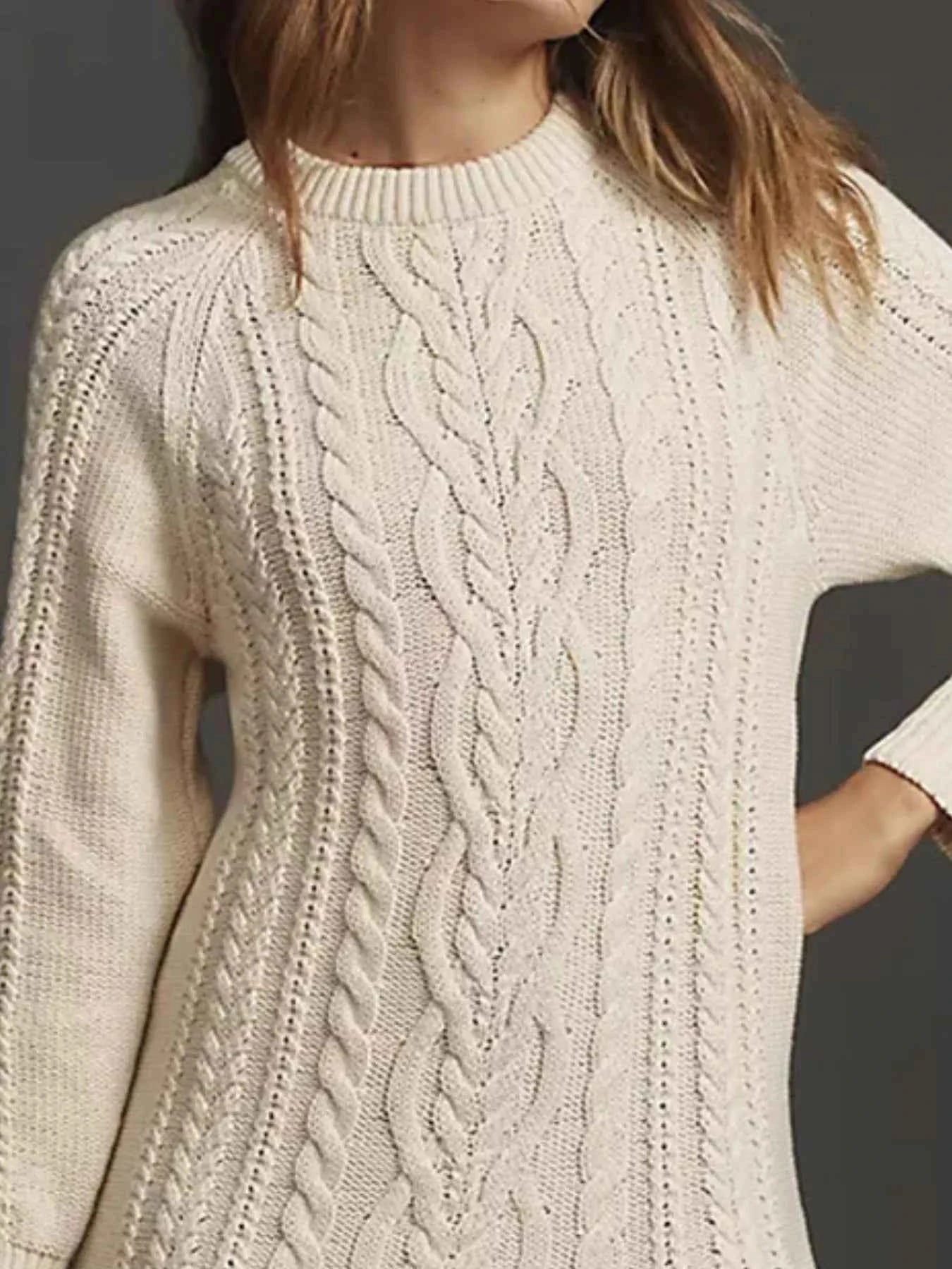 Full Size Cable Knit Pleated Hem Sweater Dress Plus Size