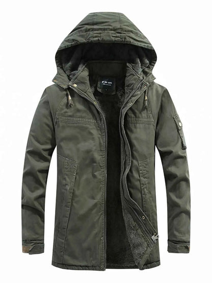 Men's Plus Size Drawstring Zip Up Hooded Jacket