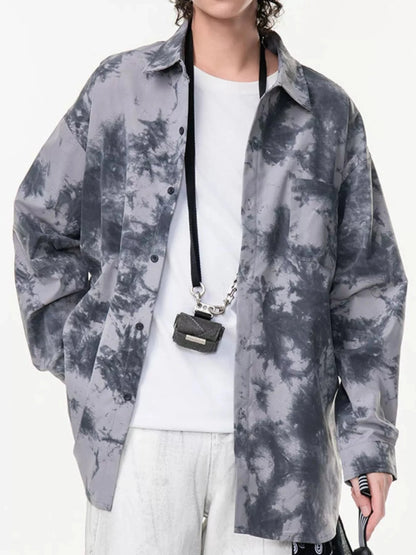 Men's Plus Size Tie-Dye Oversized Button-Up Shirt