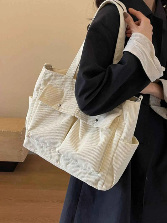 Corduroy Large Tote Bag with Adjustable Strap