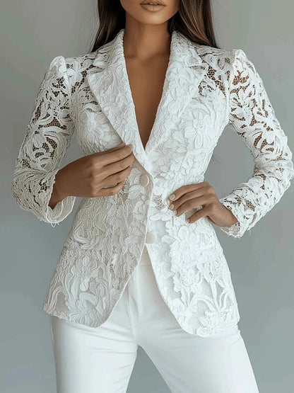 Floral Pattern Lace Single-Breasted Blazer