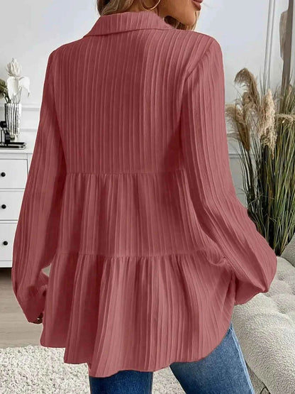Striped Button-Down Tiered Shirt