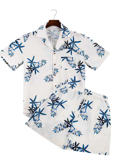 Men's Full Size Printed Button Up Shirt and Shorts Set Plus Size