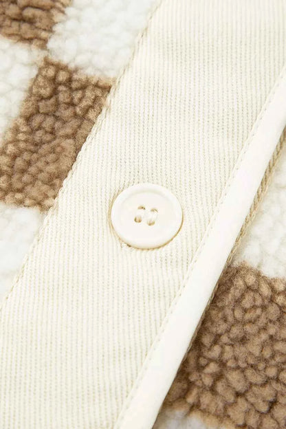 Checkered Sherpa Oversized Button Up Jacket