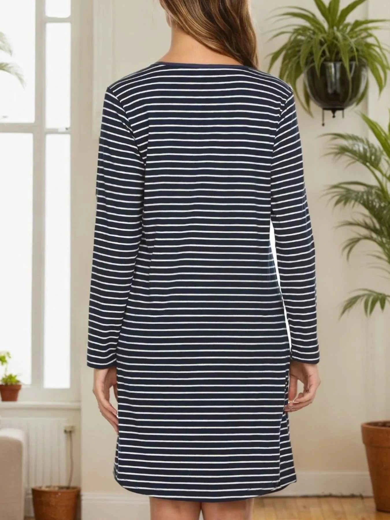 Striped Long Sleeve Lounge Dress