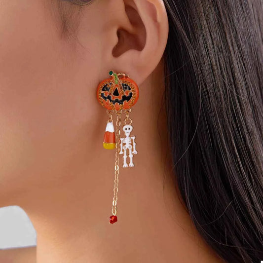 Halloween Pumpkin Drop Chain Earrings