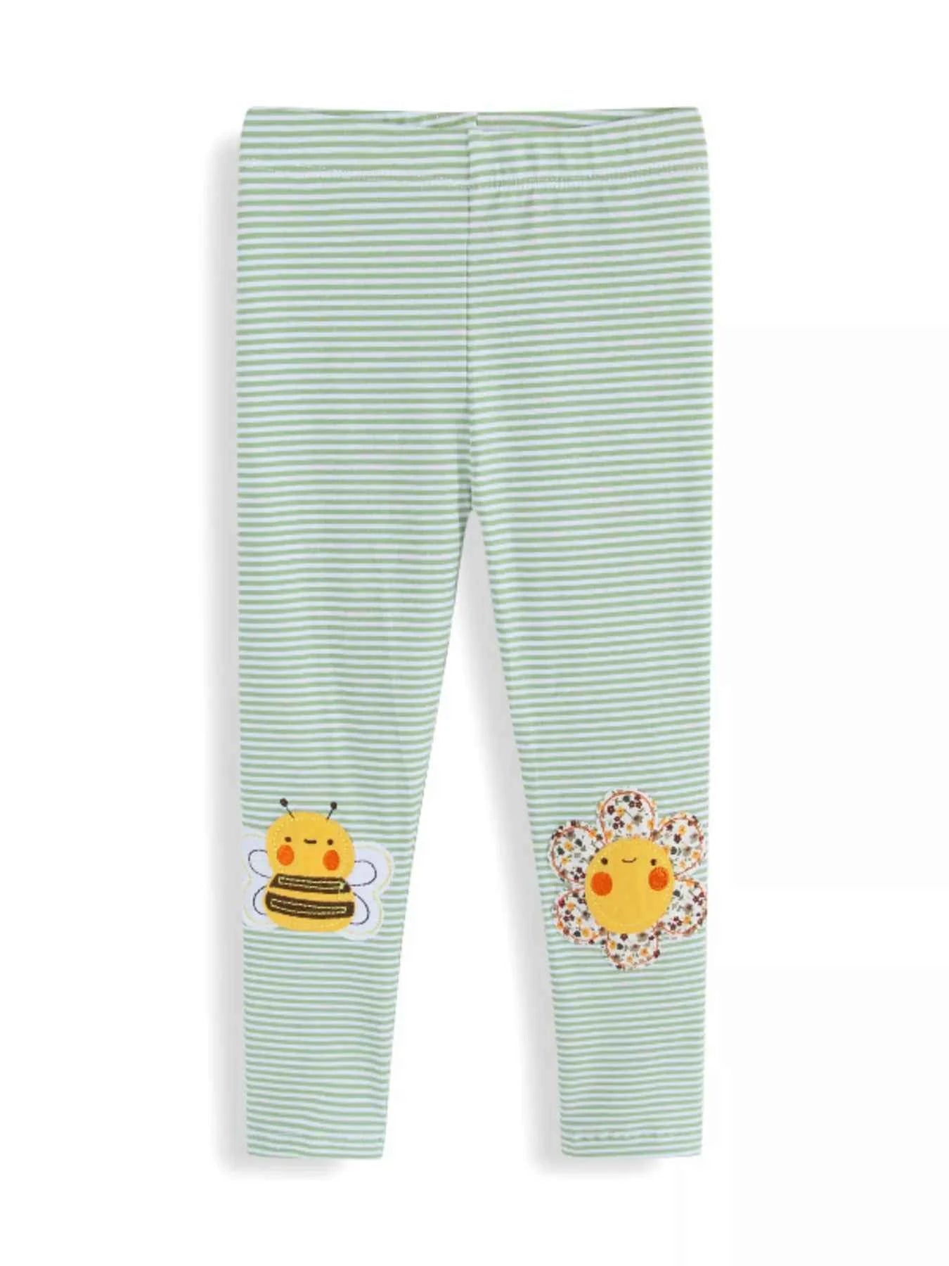 Children's Striped Bee Flower Appliqued Leggings
