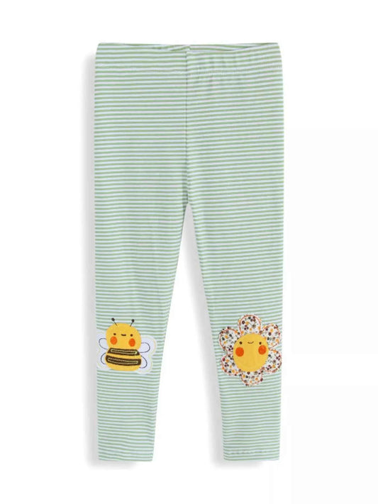 Children's Striped Bee Flower Appliqued Leggings