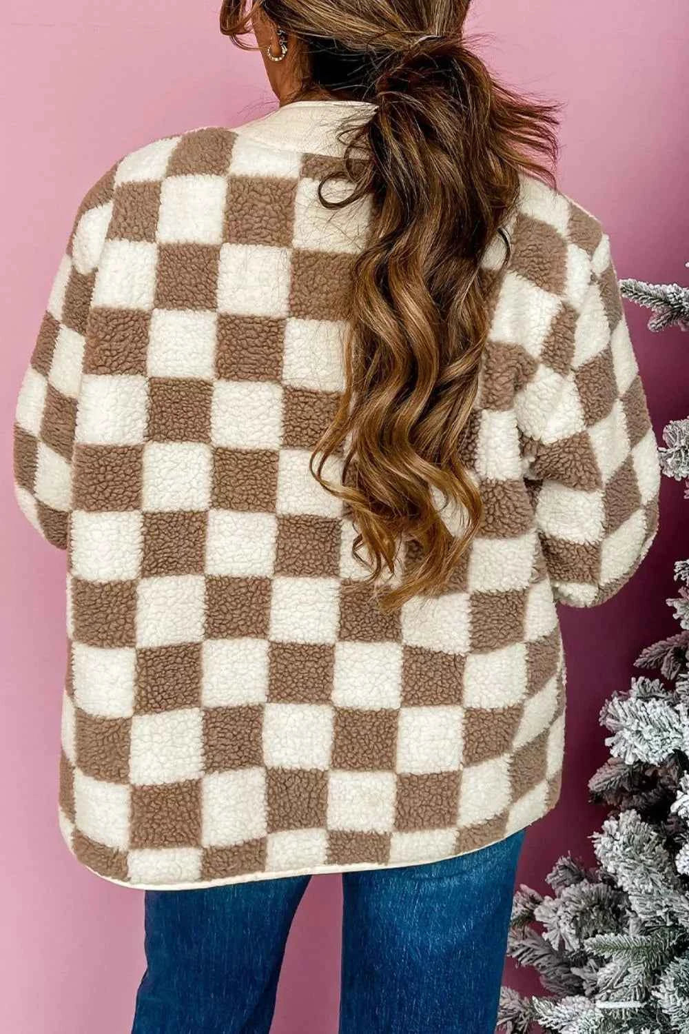 Checkered Sherpa Oversized Button Up Jacket