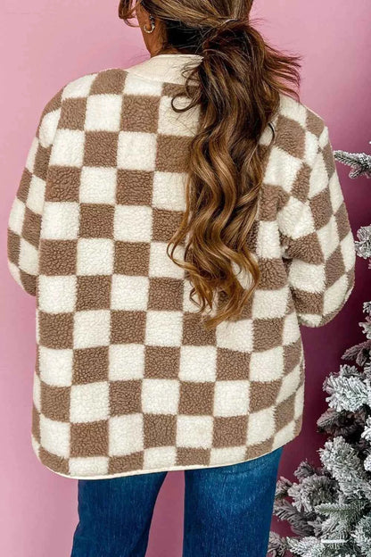 Checkered Sherpa Oversized Button Up Jacket