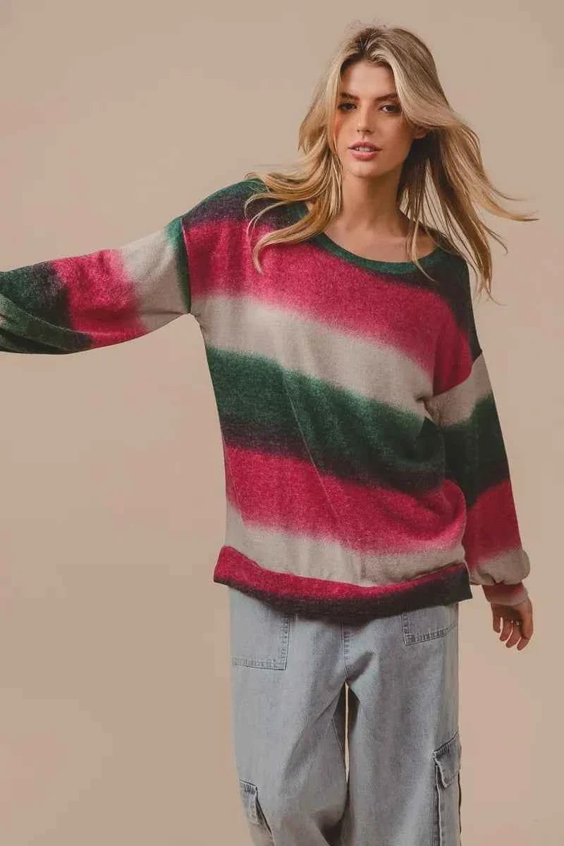 BiBi Striped Gradation Print Knit Top