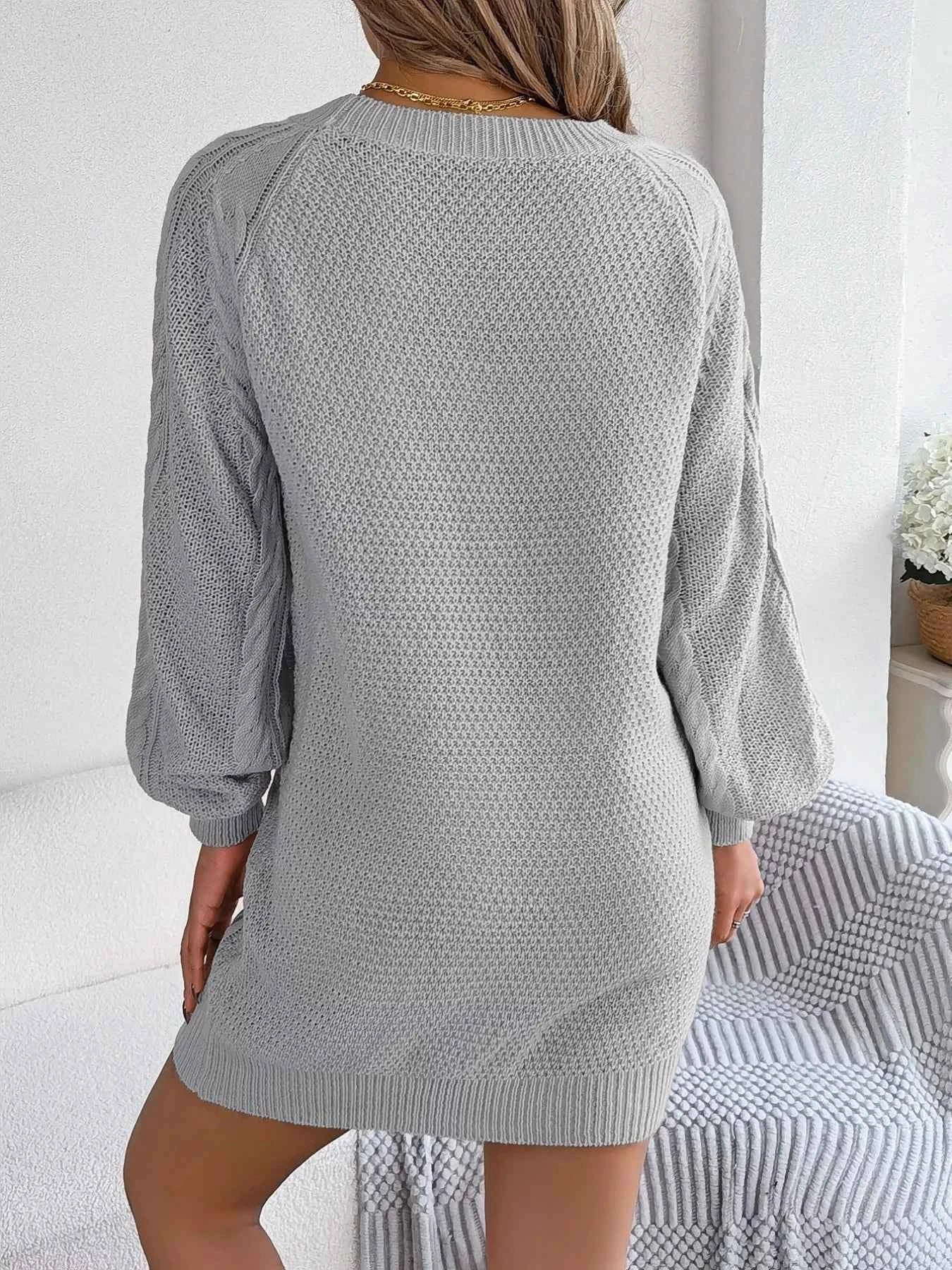 Diamond Cable Knit Sweater Dress with Long Sleeves