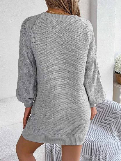 Diamond Cable Knit Sweater Dress with Long Sleeves
