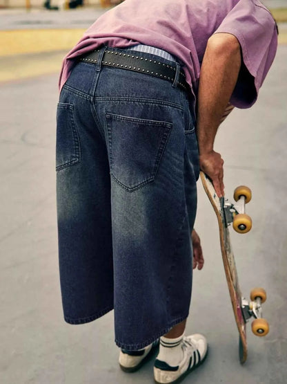 Men's Wide Leg Cropped Denim Jeans