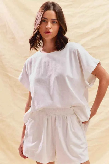 SO ME Round Neck Short Sleeve Top and Shorts Set