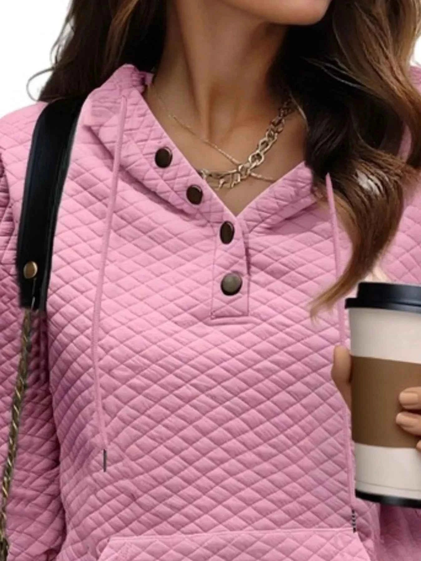 Drawstring Textured Dropped Shoulder Hoodie