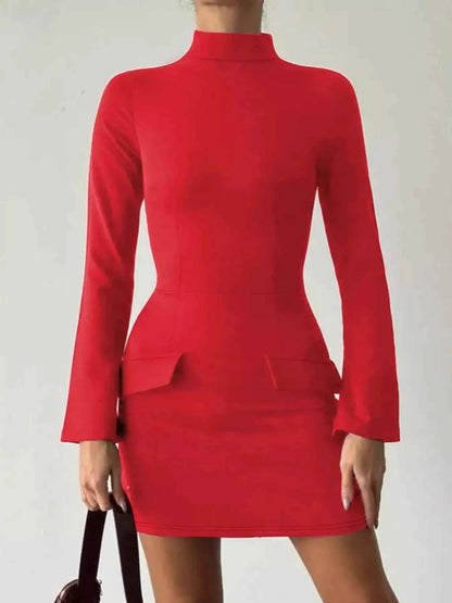 Mock Neck Long Sleeve Bodycon Dress