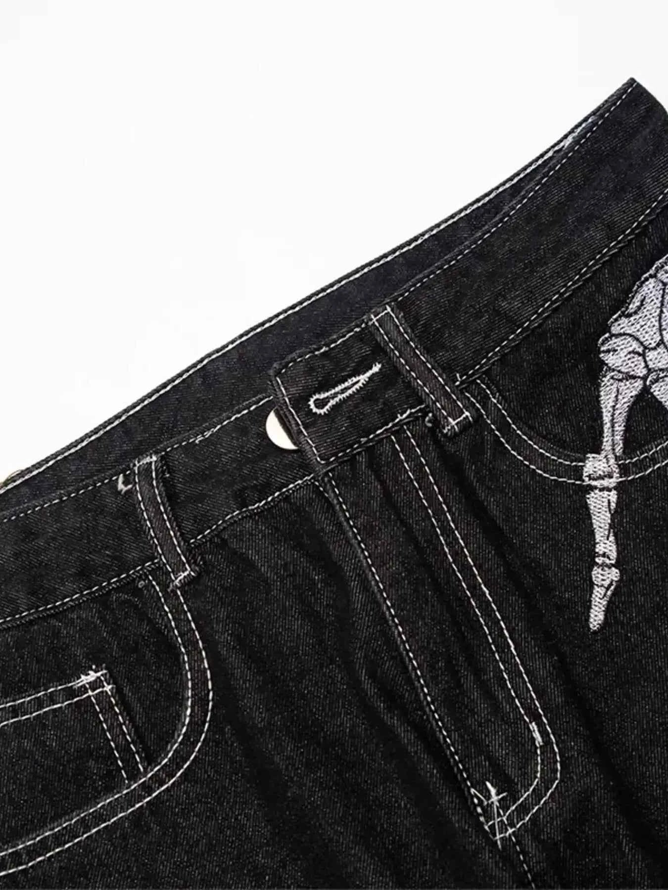 Men's Skeleton Embroidered Straight Leg Jeans