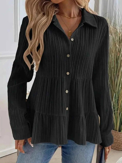 Striped Button-Down Tiered Shirt