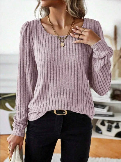 Ribbed Knit Long Sleeve T-Shirt
