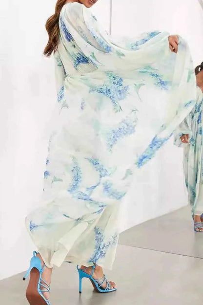 Floral Print Bohemian Maxi Dress with Balloon Sleeves