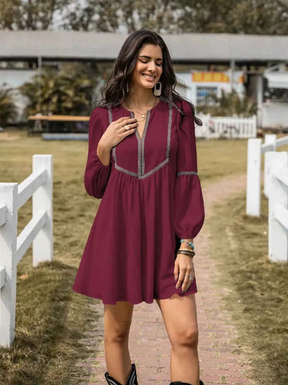 Long Sleeve Mini Dress with Contrast Trim