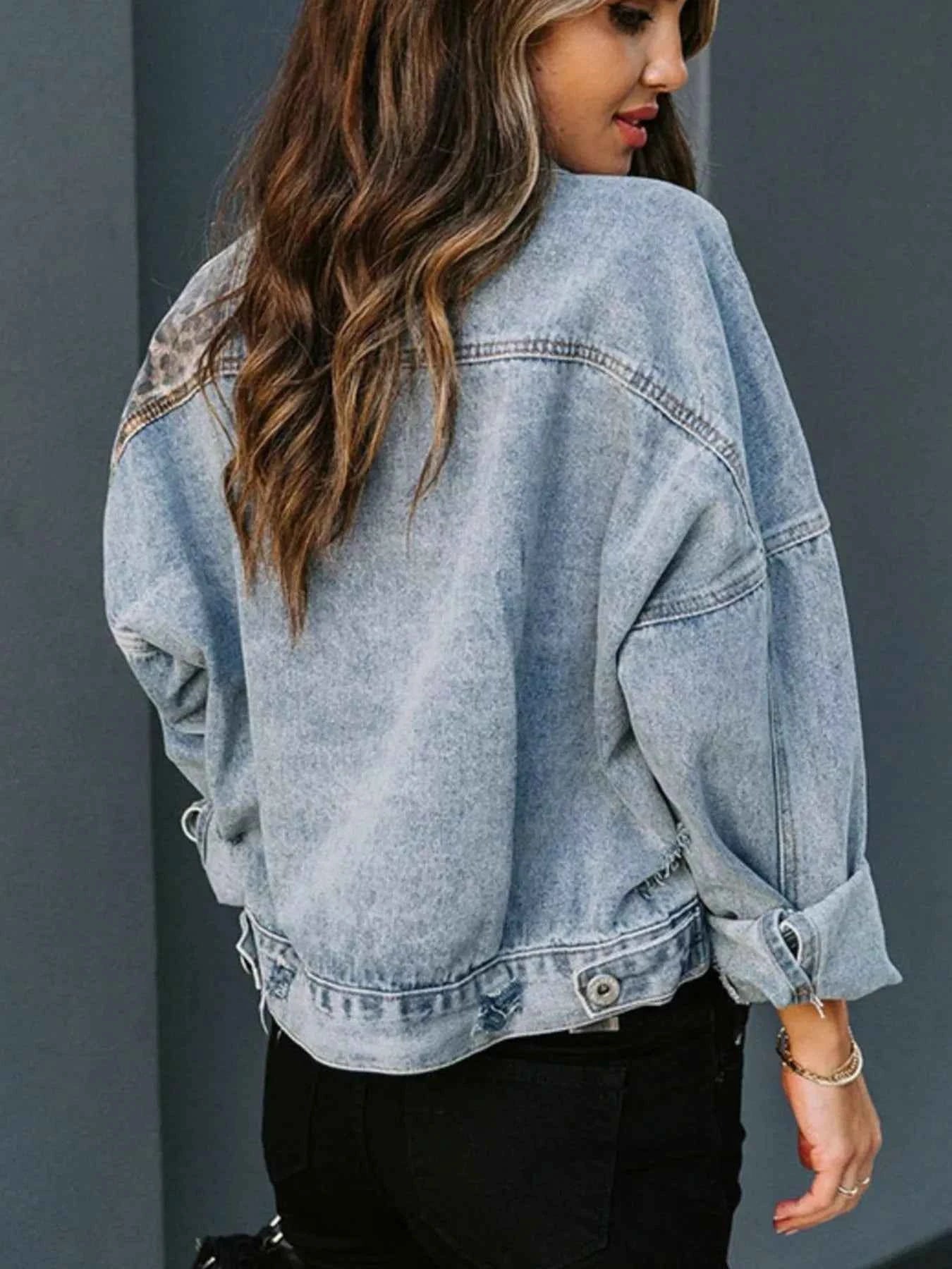 Leopard Print Patchwork Denim Jacket