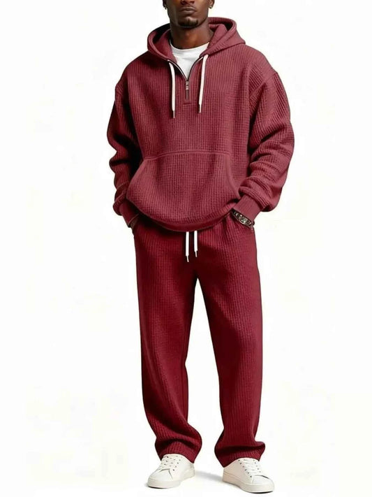 Men's Full Size Casual Waffle Knit Hoodie and Pants Set Plus Size