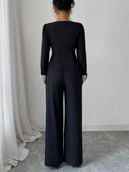 Long Sleeve Top and Wide Leg Pants Set