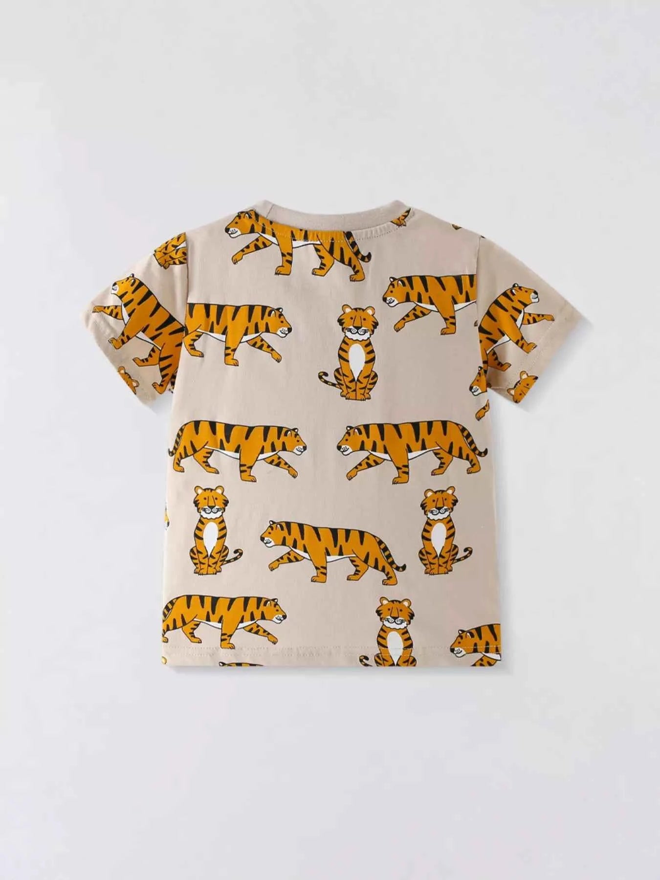 Children's Tiger Print Crew Neck Short Sleeve T-Shirt