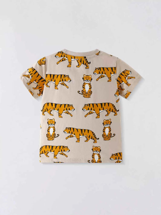 Children's Tiger Print Crew Neck Short Sleeve T-Shirt