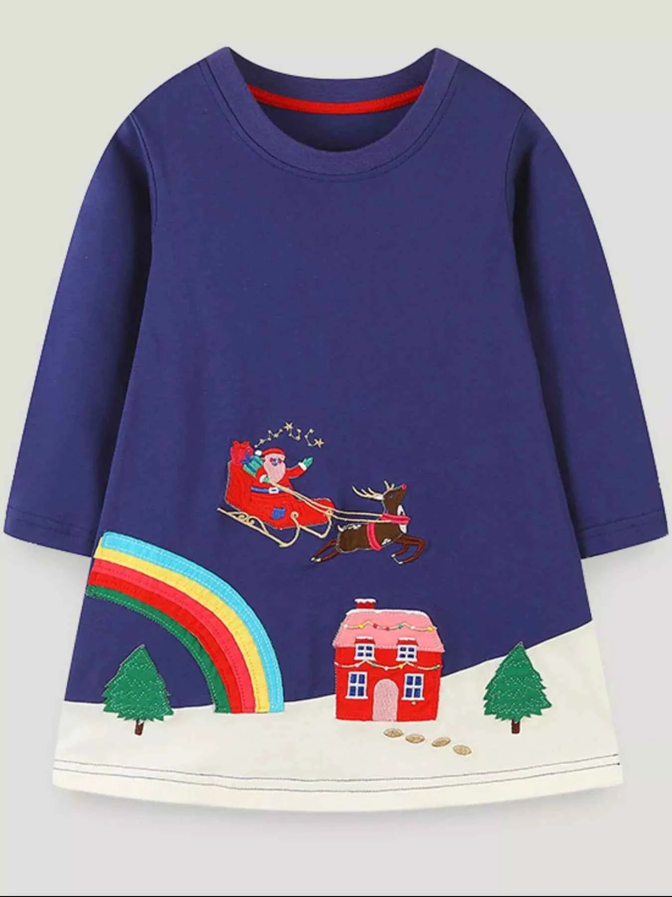 Children's Christmas Embroidered Long Sleeve Dress