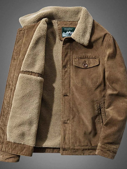 Men's Plus Size Sherpa Corduroy Button Up Jacket