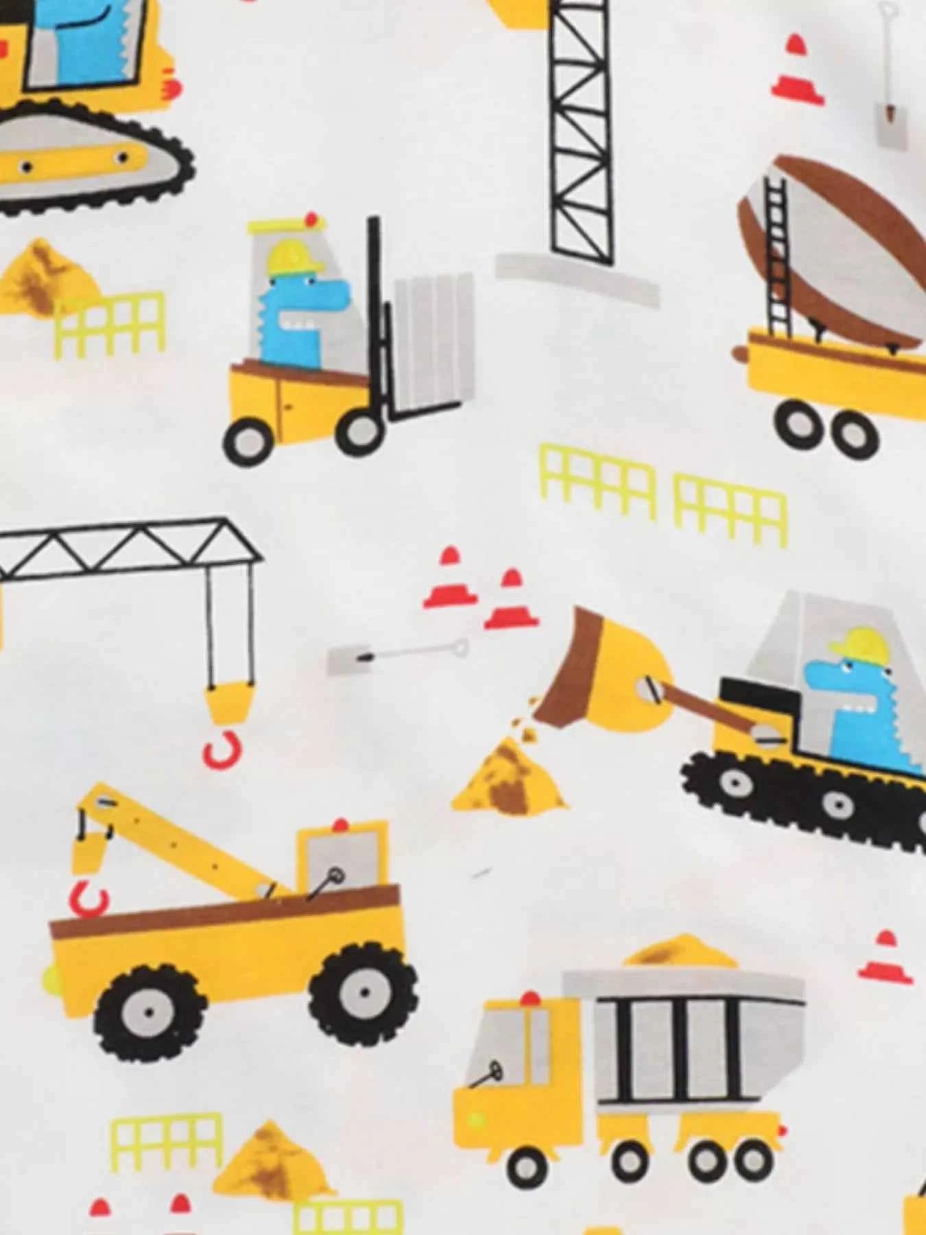 Children's Construction Vehicle Print Crew Neck Short Sleeve T-Shirt