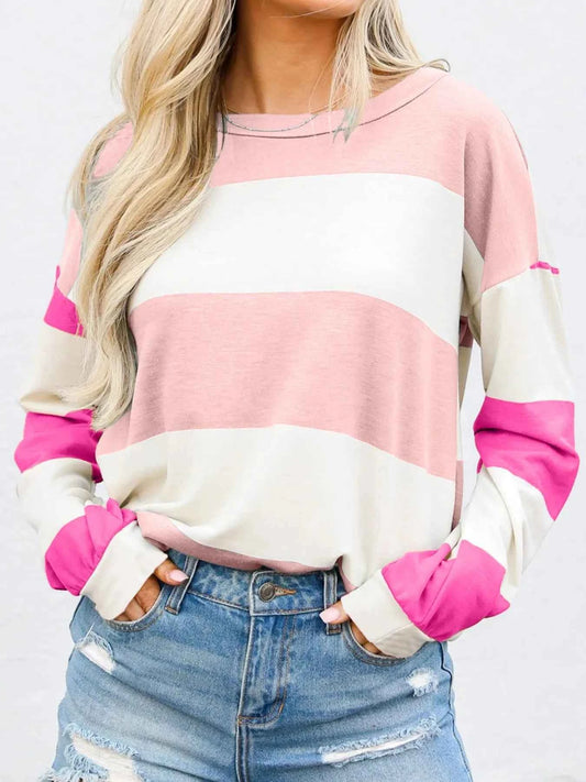 Color Block Drop Shoulder Long Sleeve Top