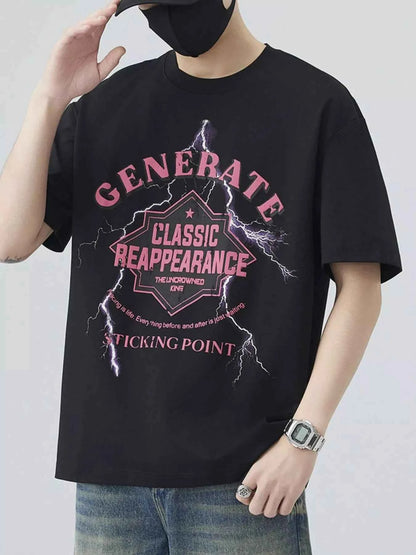 Men's Plus Size Letter Round Neck Half Sleeve T-Shirt