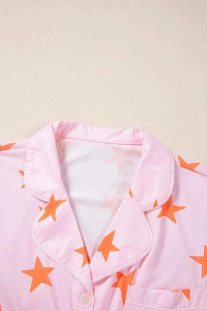 Star Print Short Sleeve Shirt and Shorts Set