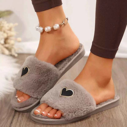 Heart Open Toe Flats Slippers